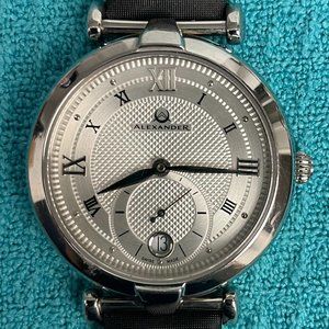 Alexander Women's Swiss Made Roxana Black Satin Leather Strap Watch